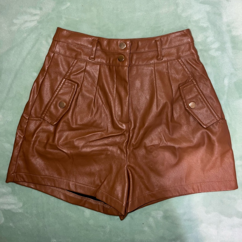 Brown Faux Leather Shorts